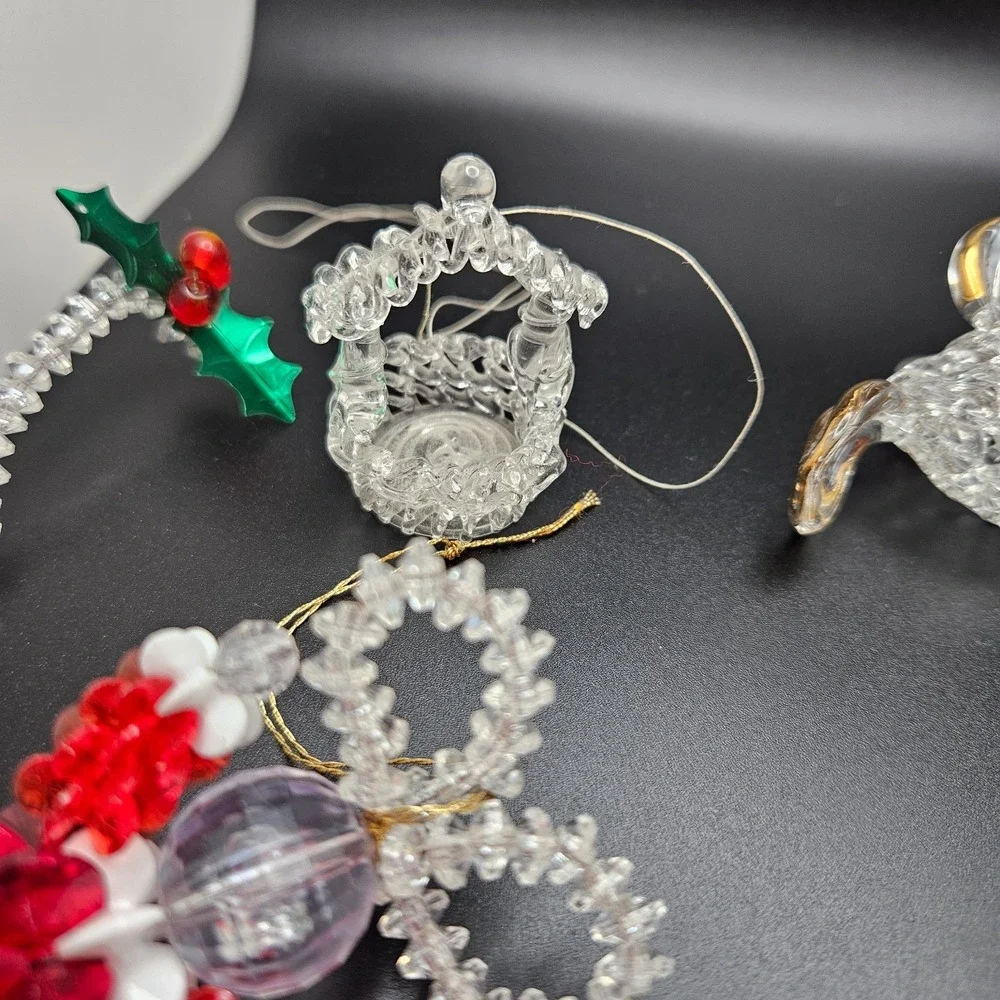 Vintage Clear Glass & Beaded Christmas Ornament Lot Tree Bird Basket‎ Mixed